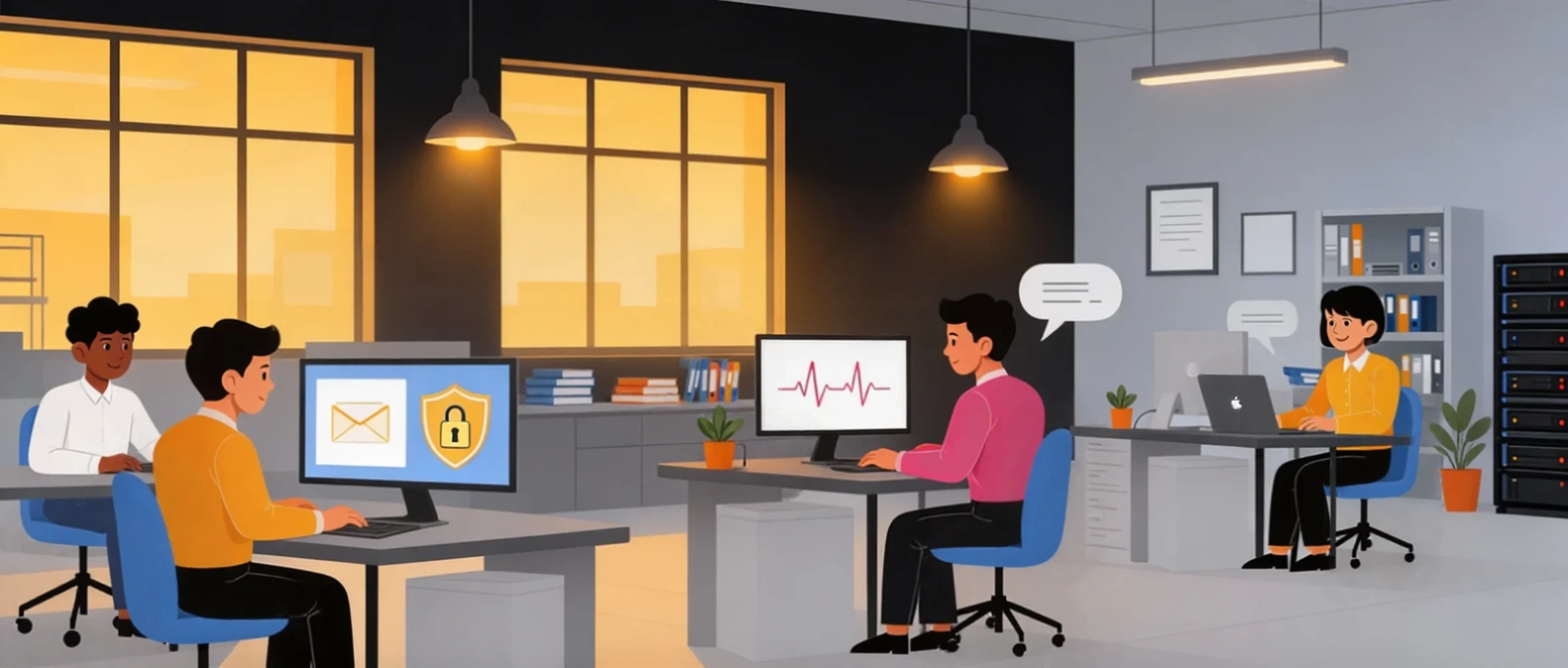 Professionals aan het werk in een IT-kantoor