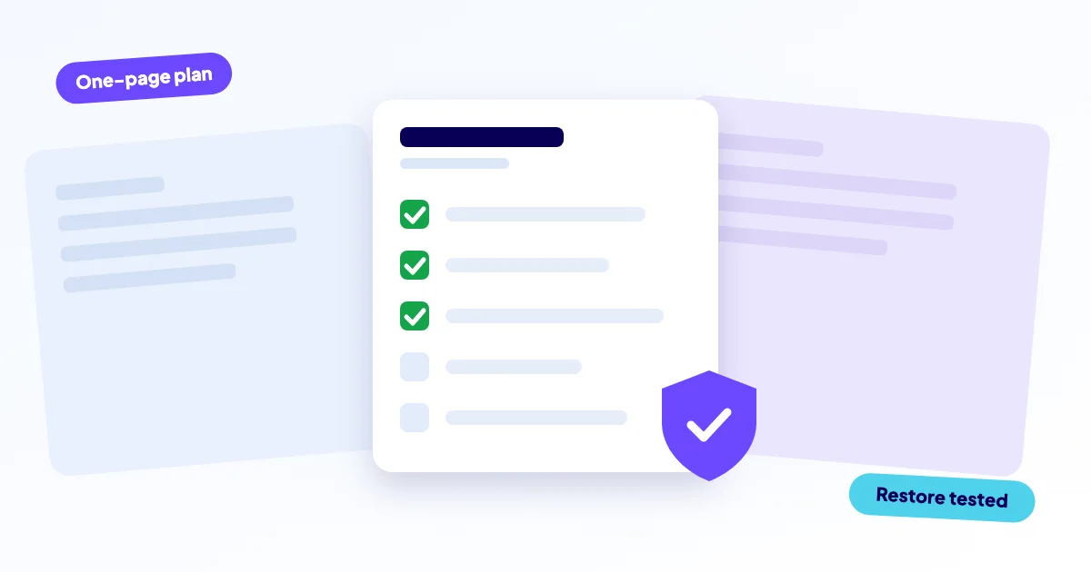 Continuity plan document with a checklist and a shield