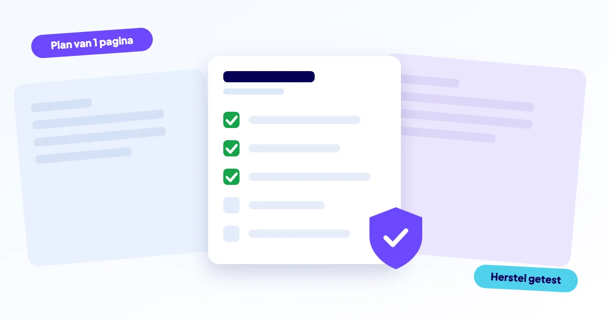 Document met een checklist van een continuïteitsplan en een schild