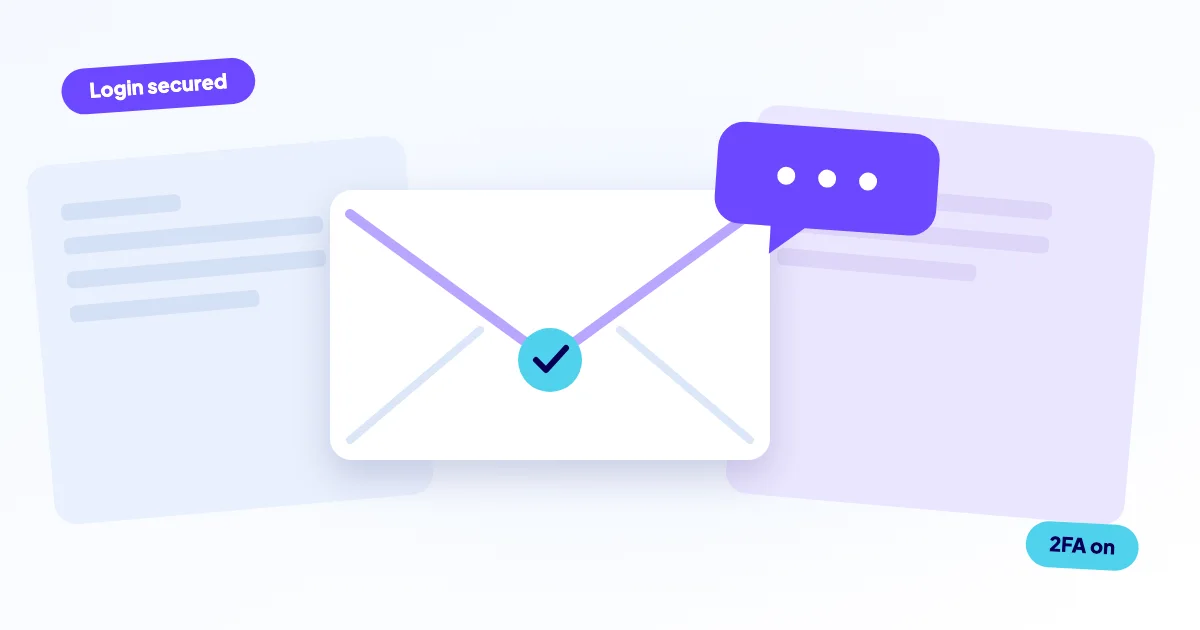 Illustration of a phishing email with a fake login page and a two-factor authentication lock