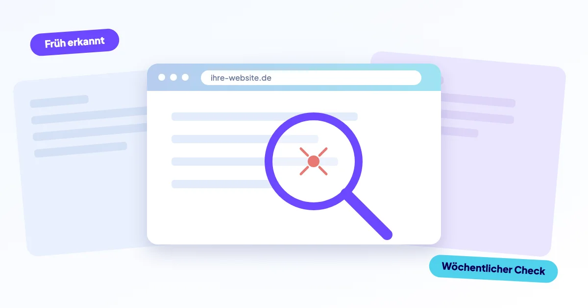 Lupe über einer Webseite, die einen kleinen roten Bug findet