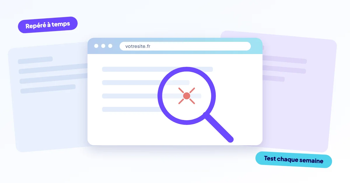 Loupe au-dessus d’une page web découvrant un petit bug rouge