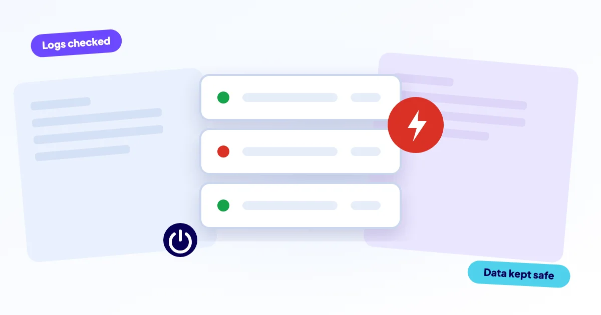 Server rack with a red fault and a lightning icon