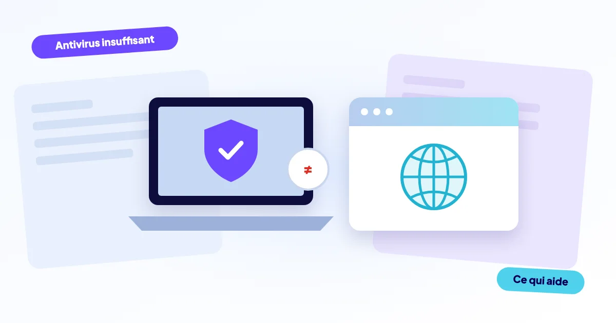 Ordinateur portable avec un bouclier à côté d’une fenêtre de site web avec un globe