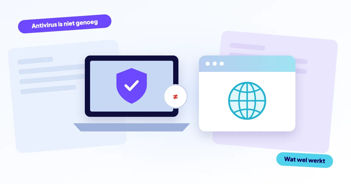 Laptop met een schild naast een websitevenster met een wereldbol