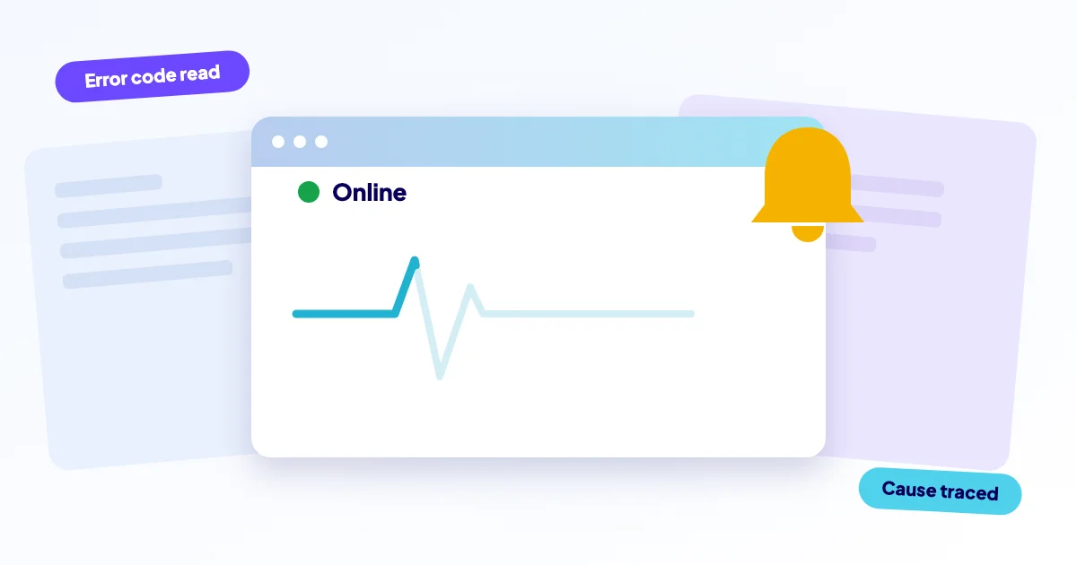 Monitoring screen with a heartbeat line, an online status and a bell